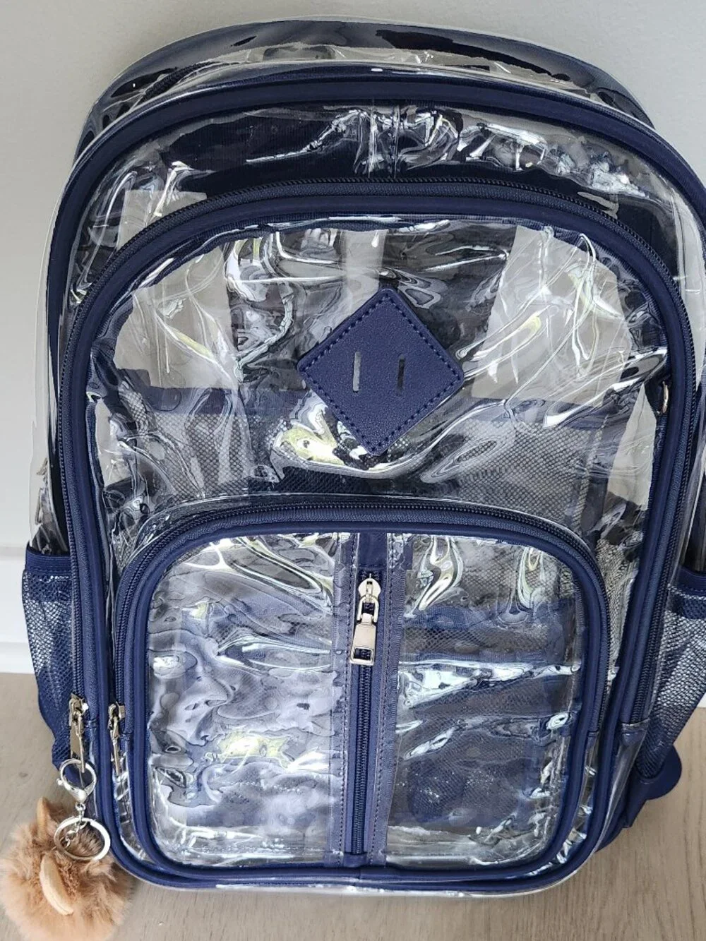 New: Clear Backpack with Navy Blue Trim - Fits 15" Laptop - Picture 2 of 10